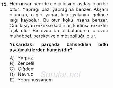 Türk Edebiyatının Mitolojik Kaynakları 2014 - 2015 Dönem Sonu Sınavı 15.Soru