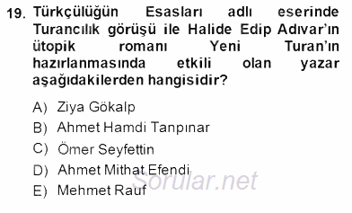 Türk Edebiyatının Mitolojik Kaynakları 2014 - 2015 Dönem Sonu Sınavı 19.Soru