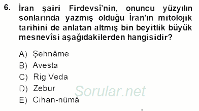 Türk Edebiyatının Mitolojik Kaynakları 2014 - 2015 Dönem Sonu Sınavı 6.Soru