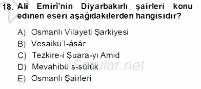 Eski Türk Edebiyatının Kaynaklarından Şair Tezkireleri 2013 - 2014 Dönem Sonu Sınavı 18.Soru