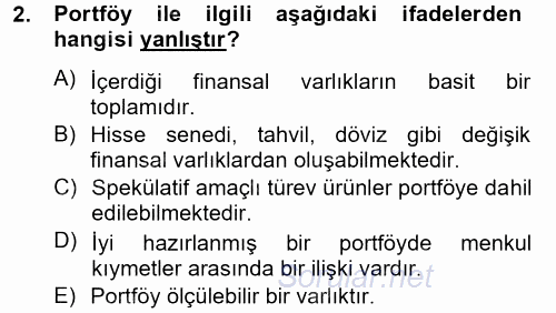 Portföy Yönetimi 2014 - 2015 Tek Ders Sınavı 2.Soru