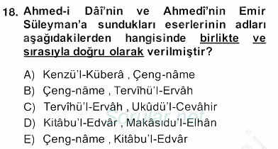 XIV-XV. Yüzyıllar Türk Edebiyatı 2013 - 2014 Ara Sınavı 18.Soru