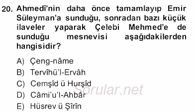 XIV-XV. Yüzyıllar Türk Edebiyatı 2013 - 2014 Ara Sınavı 20.Soru