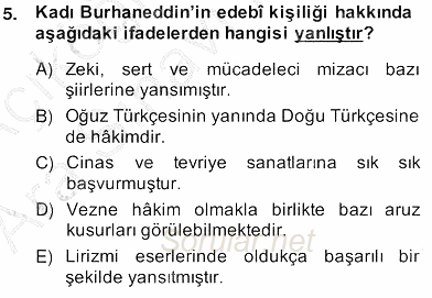 XIV-XV. Yüzyıllar Türk Edebiyatı 2013 - 2014 Ara Sınavı 5.Soru