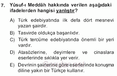 XIV-XV. Yüzyıllar Türk Edebiyatı 2013 - 2014 Ara Sınavı 7.Soru
