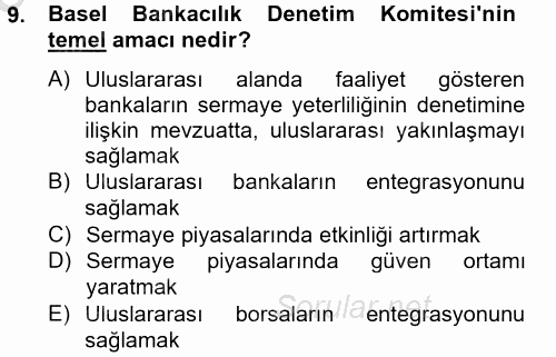 Finansal Kurumlar 2014 - 2015 Ara Sınavı 9.Soru