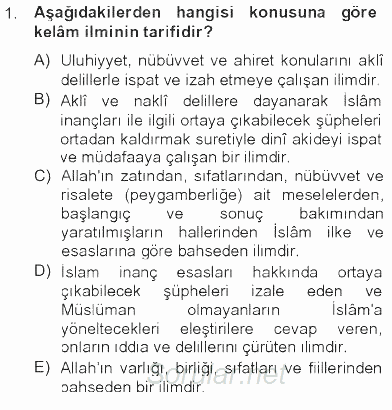 Kelam'A Giriş 2012 - 2013 Tek Ders Sınavı 1.Soru