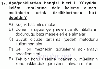 Kelam'A Giriş 2012 - 2013 Tek Ders Sınavı 17.Soru