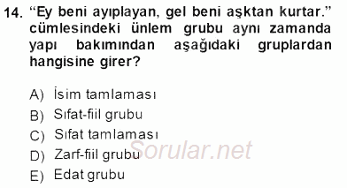Türkçe Cümle Bilgisi 1 2014 - 2015 Dönem Sonu Sınavı 14.Soru