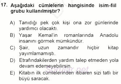 Türkçe Cümle Bilgisi 1 2014 - 2015 Dönem Sonu Sınavı 17.Soru