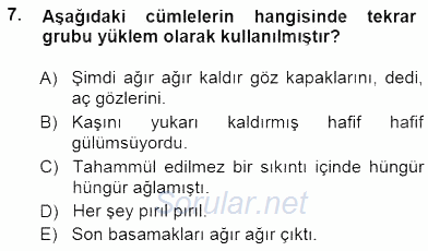 Türkçe Cümle Bilgisi 1 2014 - 2015 Dönem Sonu Sınavı 7.Soru