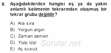 Türkçe Cümle Bilgisi 1 2014 - 2015 Dönem Sonu Sınavı 9.Soru