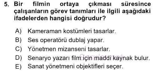 Film ve Video Kültürü 2015 - 2016 Ara Sınavı 5.Soru
