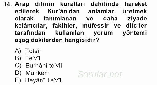 Tefsir Tarihi ve Usulü 2012 - 2013 Ara Sınavı 14.Soru