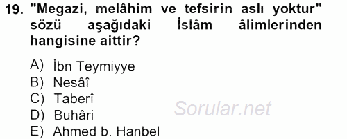 Tefsir Tarihi ve Usulü 2012 - 2013 Ara Sınavı 19.Soru