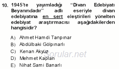 Yeni Türk Edebiyatına Giriş 1 2013 - 2014 Ara Sınavı 10.Soru