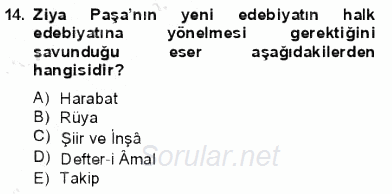 Yeni Türk Edebiyatına Giriş 1 2013 - 2014 Ara Sınavı 14.Soru