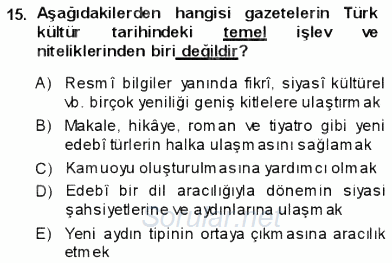 Yeni Türk Edebiyatına Giriş 1 2013 - 2014 Ara Sınavı 15.Soru