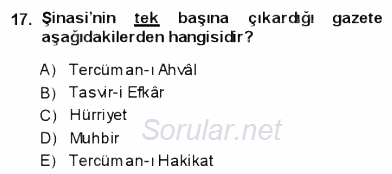Yeni Türk Edebiyatına Giriş 1 2013 - 2014 Ara Sınavı 17.Soru