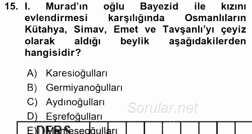 Osmanlı Diplomasisi 2015 - 2016 Ara Sınavı 15.Soru