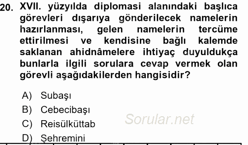 Osmanlı Diplomasisi 2015 - 2016 Ara Sınavı 20.Soru