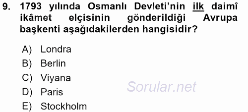 Osmanlı Diplomasisi 2015 - 2016 Ara Sınavı 9.Soru