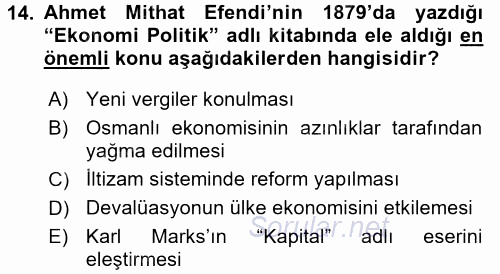 Atatürk İlkeleri Ve İnkılap Tarihi 1 2017 - 2018 3 Ders Sınavı 14.Soru