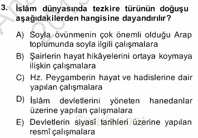 Eski Türk Edebiyatının Kaynaklarından Şair Tezkireleri 2013 - 2014 Ara Sınavı 3.Soru