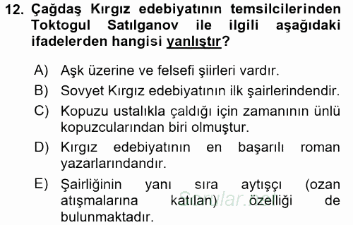 Çağdaş Türk Edebiyatları 2 2015 - 2016 Dönem Sonu Sınavı 12.Soru
