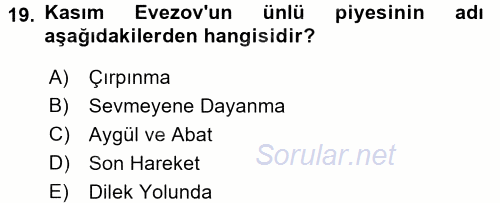 Çağdaş Türk Edebiyatları 2 2015 - 2016 Dönem Sonu Sınavı 19.Soru