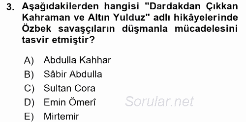 Çağdaş Türk Edebiyatları 2 2015 - 2016 Dönem Sonu Sınavı 3.Soru