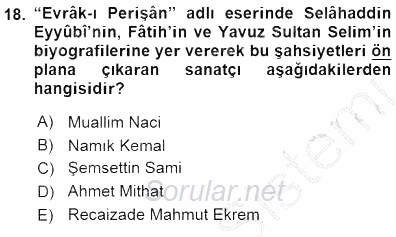 Yeni Türk Edebiyatına Giriş 1 2015 - 2016 Dönem Sonu Sınavı 18.Soru
