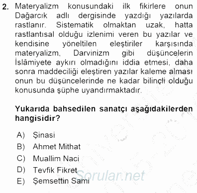 Yeni Türk Edebiyatına Giriş 1 2015 - 2016 Dönem Sonu Sınavı 2.Soru