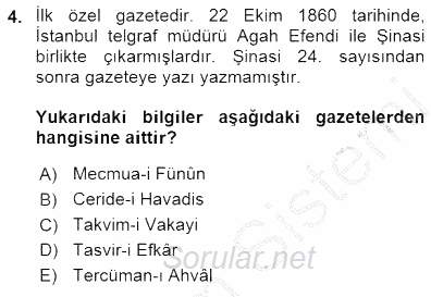 Yeni Türk Edebiyatına Giriş 1 2015 - 2016 Dönem Sonu Sınavı 4.Soru