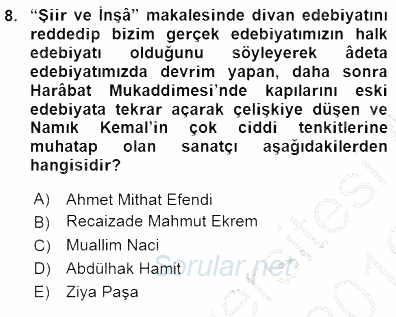 Yeni Türk Edebiyatına Giriş 1 2015 - 2016 Dönem Sonu Sınavı 8.Soru