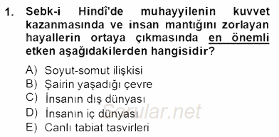 XVII. Yüzyıl Türk Edebiyatı 2012 - 2013 Dönem Sonu Sınavı 1.Soru