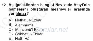 XVII. Yüzyıl Türk Edebiyatı 2012 - 2013 Dönem Sonu Sınavı 12.Soru