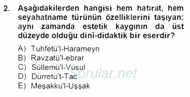 XVII. Yüzyıl Türk Edebiyatı 2012 - 2013 Dönem Sonu Sınavı 2.Soru