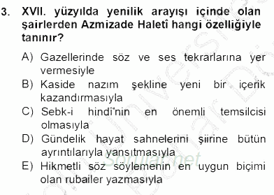 XVII. Yüzyıl Türk Edebiyatı 2012 - 2013 Dönem Sonu Sınavı 3.Soru