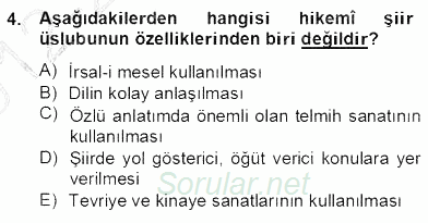 XVII. Yüzyıl Türk Edebiyatı 2012 - 2013 Dönem Sonu Sınavı 4.Soru