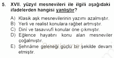 XVII. Yüzyıl Türk Edebiyatı 2012 - 2013 Dönem Sonu Sınavı 5.Soru