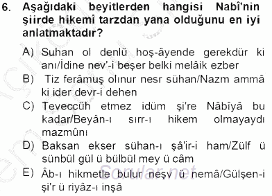 XVII. Yüzyıl Türk Edebiyatı 2012 - 2013 Dönem Sonu Sınavı 6.Soru