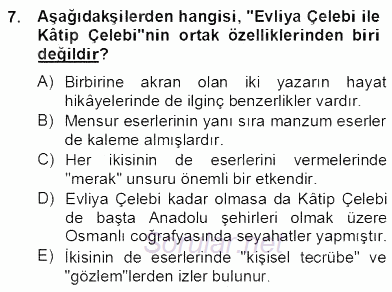 XVII. Yüzyıl Türk Edebiyatı 2012 - 2013 Dönem Sonu Sınavı 7.Soru