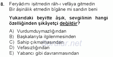 XVII. Yüzyıl Türk Edebiyatı 2012 - 2013 Dönem Sonu Sınavı 8.Soru