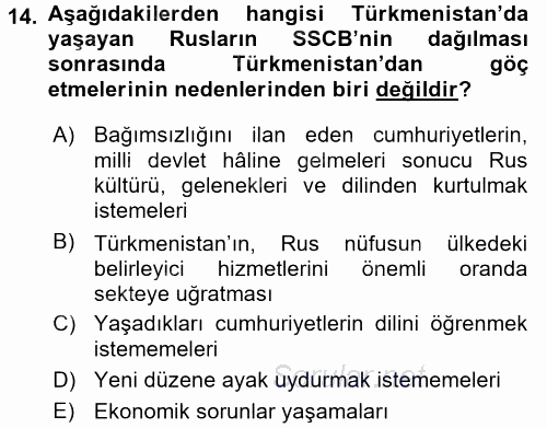 Çağdaş Türk Dünyası 2016 - 2017 Dönem Sonu Sınavı 14.Soru
