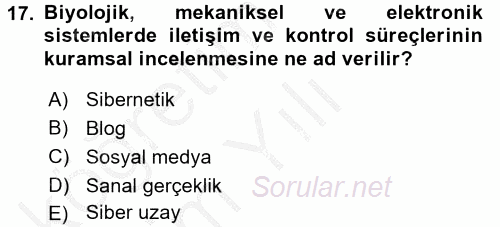 Medya Sosyolojisi 2016 - 2017 3 Ders Sınavı 17.Soru