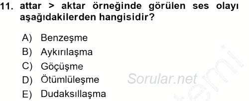 Türk Dili 1 2015 - 2016 Ara Sınavı 11.Soru