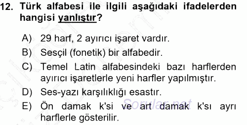 Türk Dili 1 2015 - 2016 Ara Sınavı 12.Soru