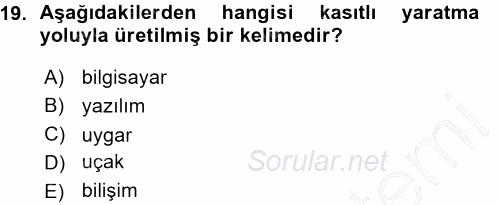 Türk Dili 1 2015 - 2016 Ara Sınavı 19.Soru