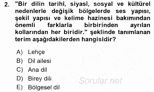 Türk Dili 1 2015 - 2016 Ara Sınavı 2.Soru